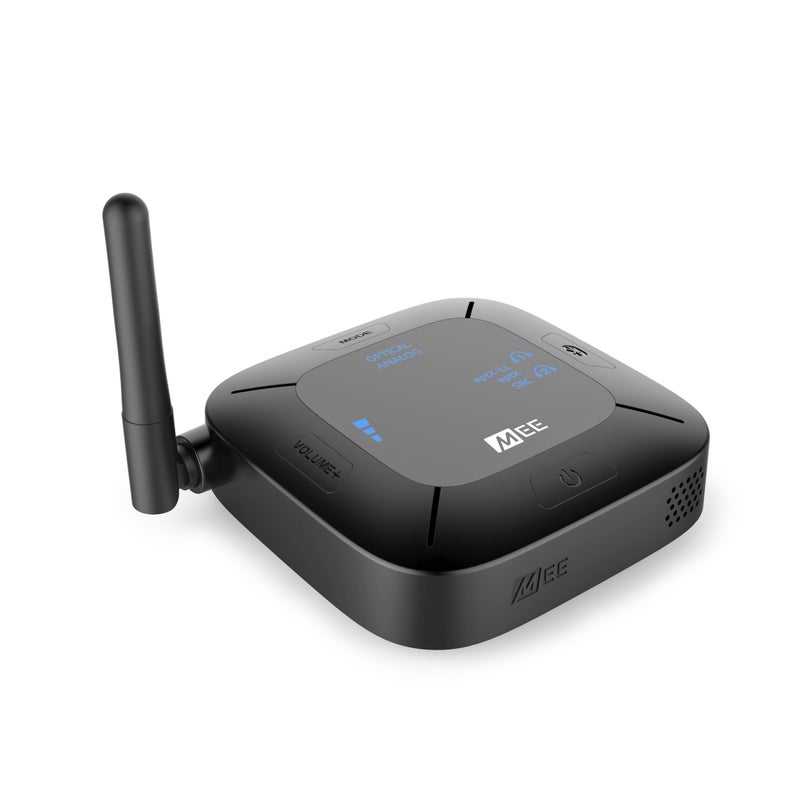 MEE Audio مستقبل/مرسل بلوتوث MEE audio Connect Hub مع تمرير الصوت للتلفاز/نظام الصوت المنزلي مع مدخل 3.5 مم/AUX/RCA/مدخل بصري; محول بلوتوث متعدد التدفقات USB لسماعتين/مكبرات صوت - Image 1